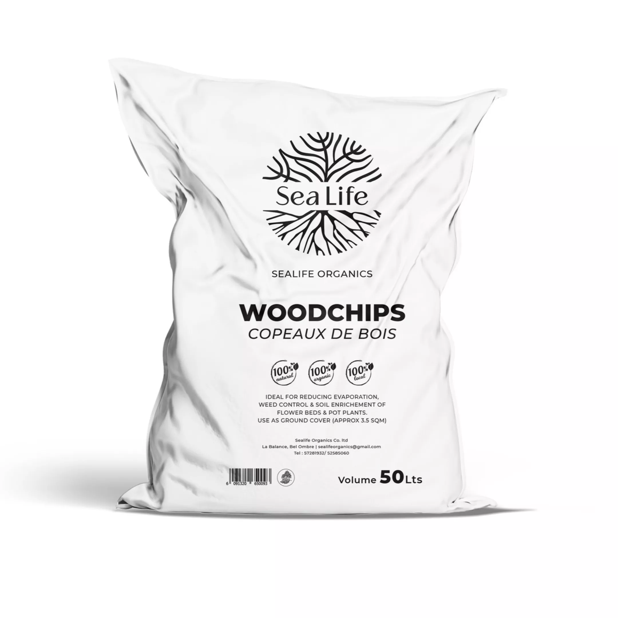 Sustainable wood chips by SeaLife Organics for mulching and moisture retention in gardens